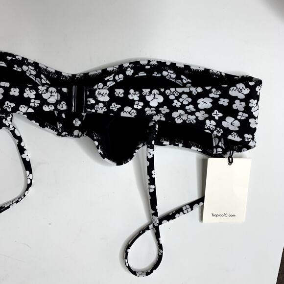 Tropic of C Coco Bikini Top Flora Floral Womens New Large Black White - Picture 7 of 13